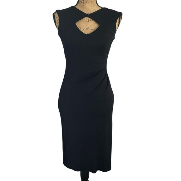 EUC! Nicole Miller Collection Black Sleeveless Midi Chest Cut Out Dress - Size 4 - Picture 1 of 7